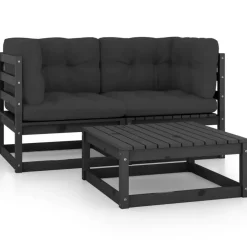 vidaXL - Loungeset - Zwart - Grenenhout
