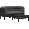 Loungesets-vidaXL - Loungeset - Zwart - Grenenhout - 3 stuks - Met kussens