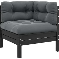 Loungesets-vidaXL - Loungeset - Zwart - Grenenhout - 3 stuks - Met kussens