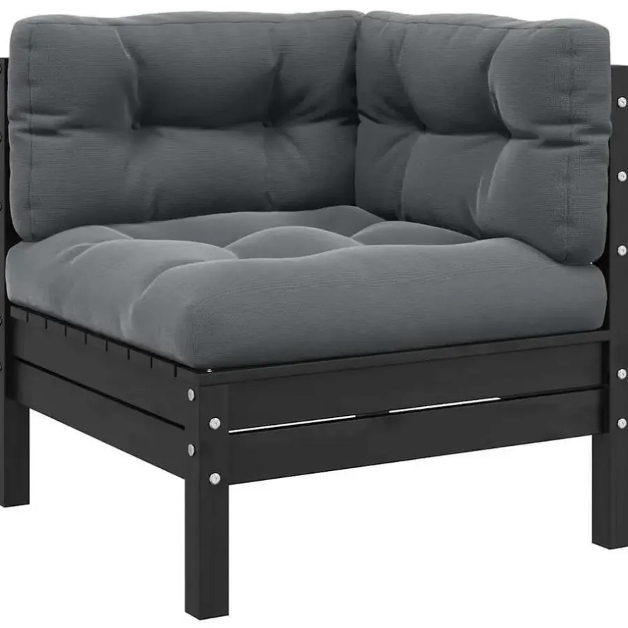 Loungesets-vidaXL - Loungeset - Zwart - Grenenhout - 3 stuks - Met kussens