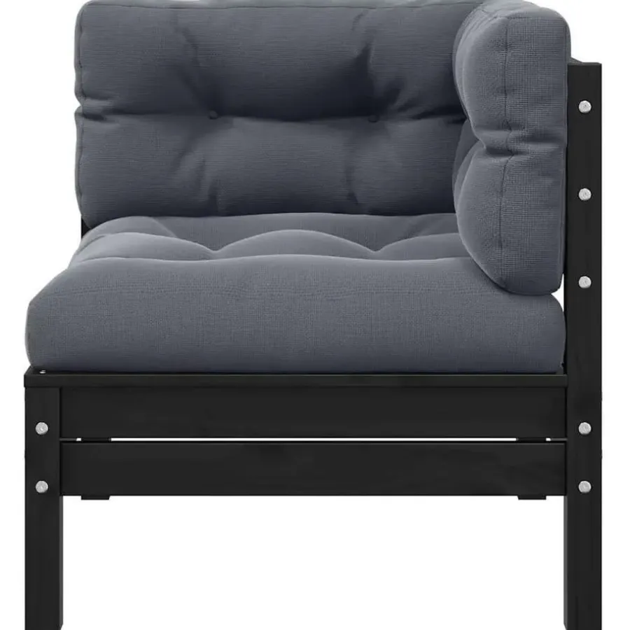 Loungesets-vidaXL - Loungeset - Zwart - Grenenhout - 3 stuks - Met kussens