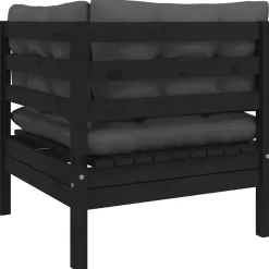 Loungesets-vidaXL - Loungeset - Zwart - Grenenhout - 3 stuks - Met kussens