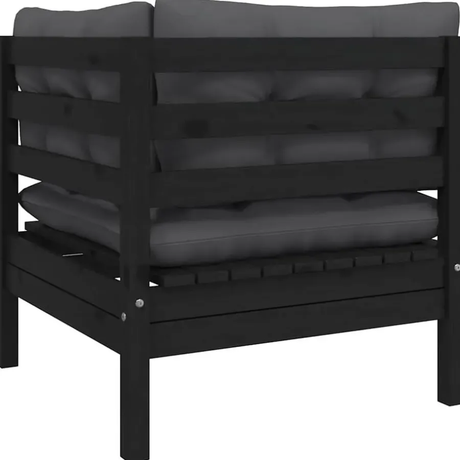 Loungesets-vidaXL - Loungeset - Zwart - Grenenhout - 3 stuks - Met kussens