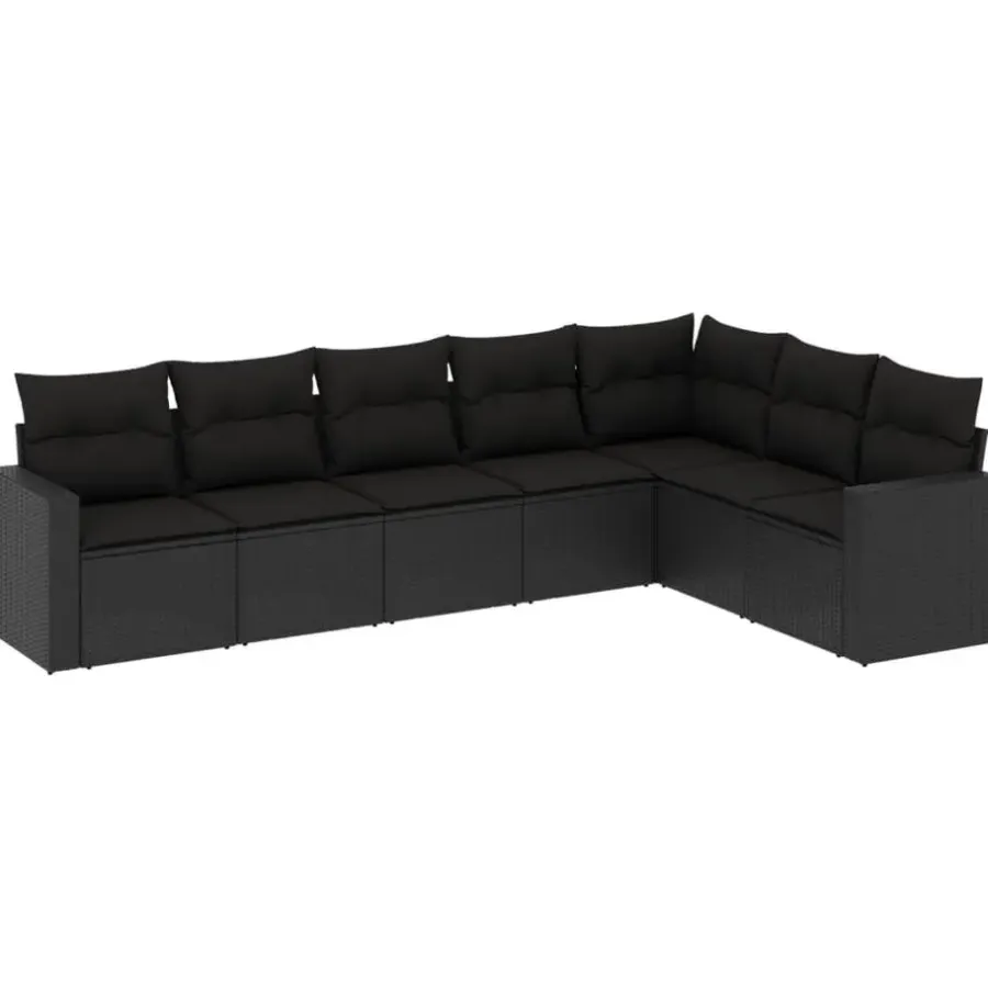 Loungesets-vidaXL - Loungeset - Zwart - Poly rattan - 7 stuks