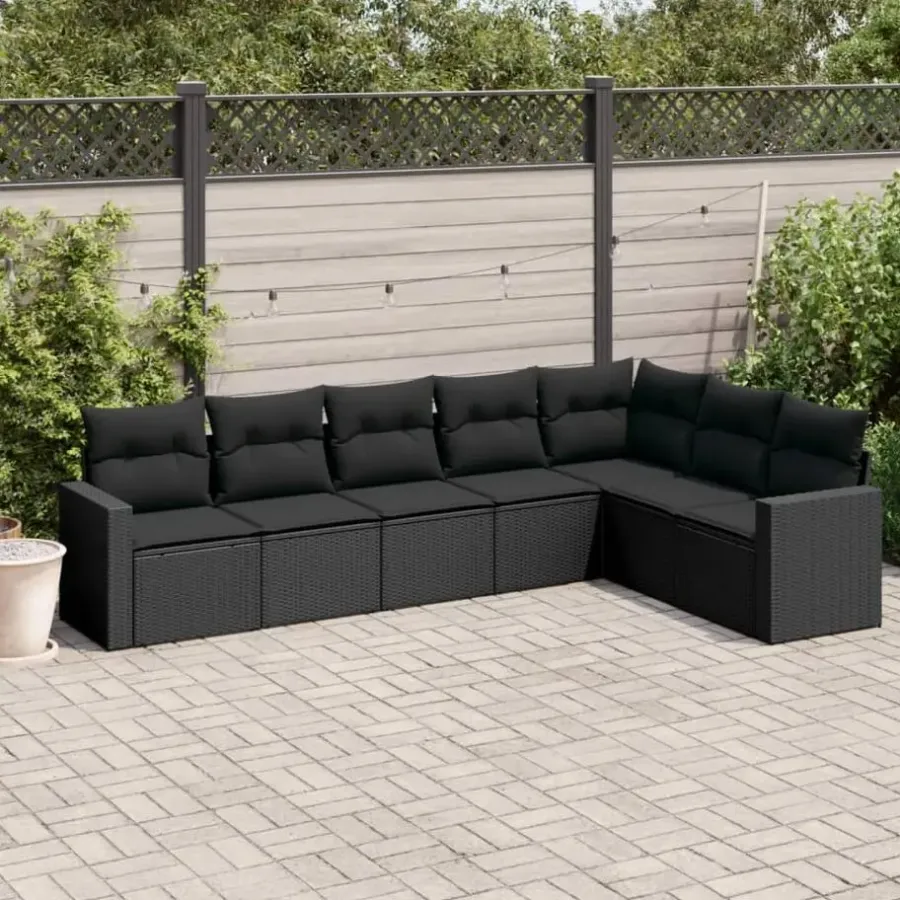 Loungesets-vidaXL - Loungeset - Zwart - Poly rattan - 7 stuks