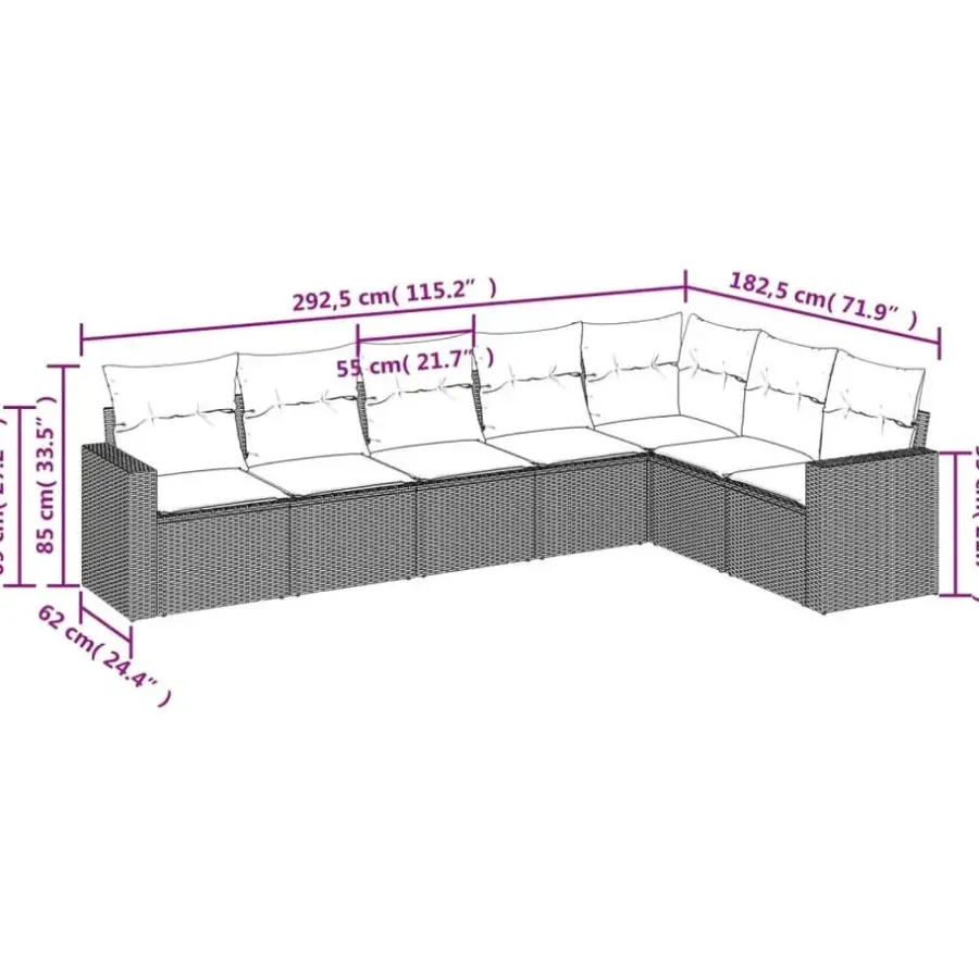 Loungesets-vidaXL - Loungeset - Zwart - Poly rattan - 7 stuks