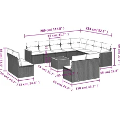 vidaXL - Loungeset - Zwart - Poly rattan - 13 stuks - Met kussens