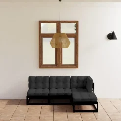 Loungesets-vidaXL - Loungeset - Zwart - Grenenhout
