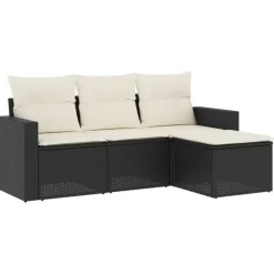 vidaXL - Loungeset - Zwart - Poly rattan - 4 stuks - Met kussens