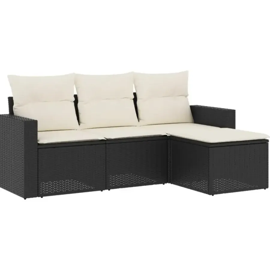 vidaXL - Loungeset - Zwart - Poly rattan - 4 stuks - Met kussens