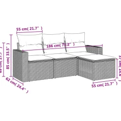 vidaXL - Loungeset - Zwart - Poly rattan - 4 stuks - Met kussens