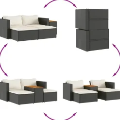 vidaXL - Loungeset - Zwart - Poly rattan