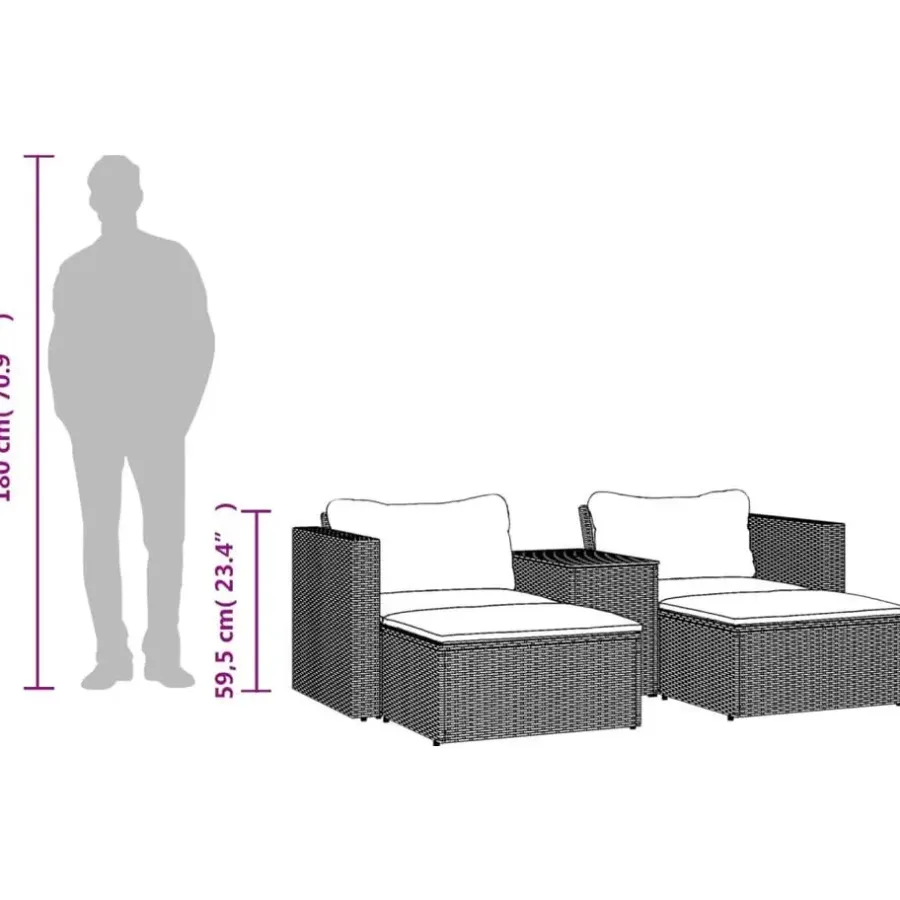vidaXL - Loungeset - Zwart - Poly rattan