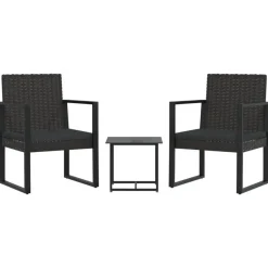 vidaXL - Loungeset - Zwart - Poly rattan - 3 stuks - Met kussens