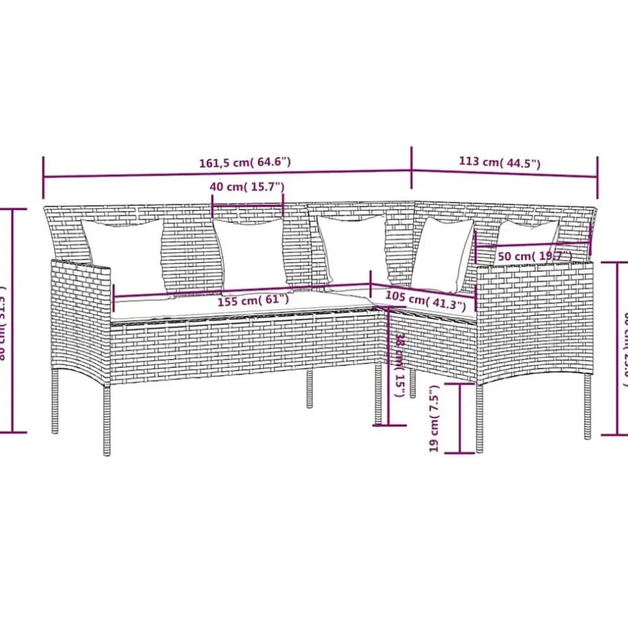 vidaXL - Loungeset (dinning) - Zwart - Poly rattan - 5 stuks - Met kussens