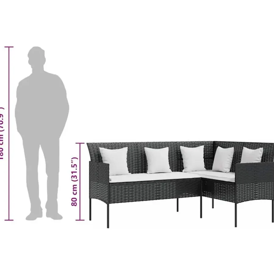 vidaXL - Loungeset (dinning) - Zwart - Poly rattan - 5 stuks - Met kussens