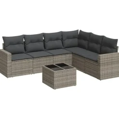 Loungesets-vidaXL - Loungeset met kussens - Grijs - Poly rattan - 7 stuks
