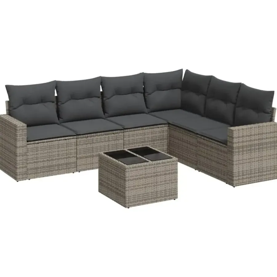 Loungesets-vidaXL - Loungeset met kussens - Grijs - Poly rattan - 7 stuks
