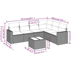 Loungesets-vidaXL - Loungeset met kussens - Grijs - Poly rattan - 7 stuks