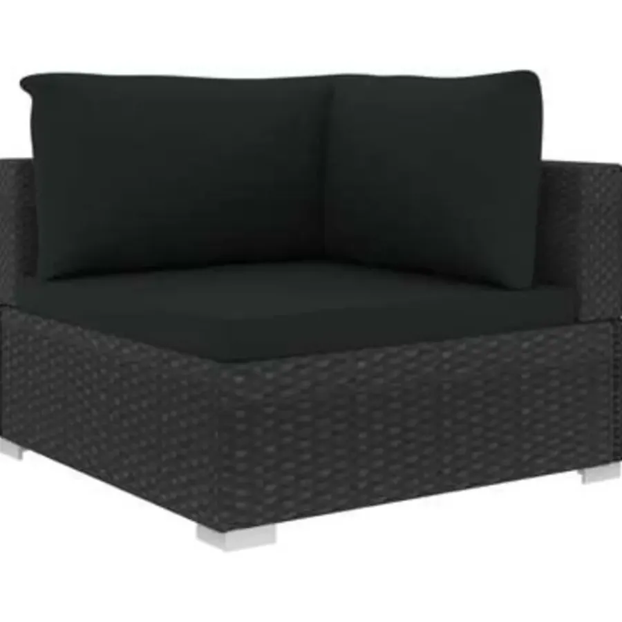 Loungesets-vidaXL - loungeset voor 3 met kussens zwart polyrattan 4 stuks