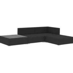 Loungesets-vidaXL - loungeset voor 3 met kussens zwart polyrattan 4 stuks