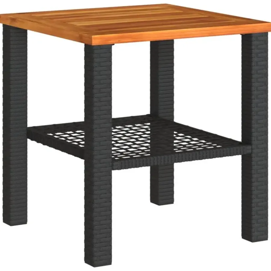 Tuintafels-vidaXL - Loungetafel - Weerbestendig - Zwart - Poly rattan en hout - 40x40x42 cm