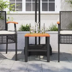 Tuintafels-vidaXL - Loungetafel - Weerbestendig - Zwart - Poly rattan en hout - 40x40x42 cm