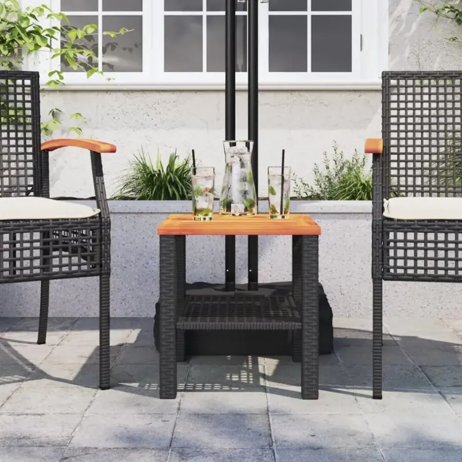 Tuintafels-vidaXL - Loungetafel - Weerbestendig - Zwart - Poly rattan en hout - 40x40x42 cm