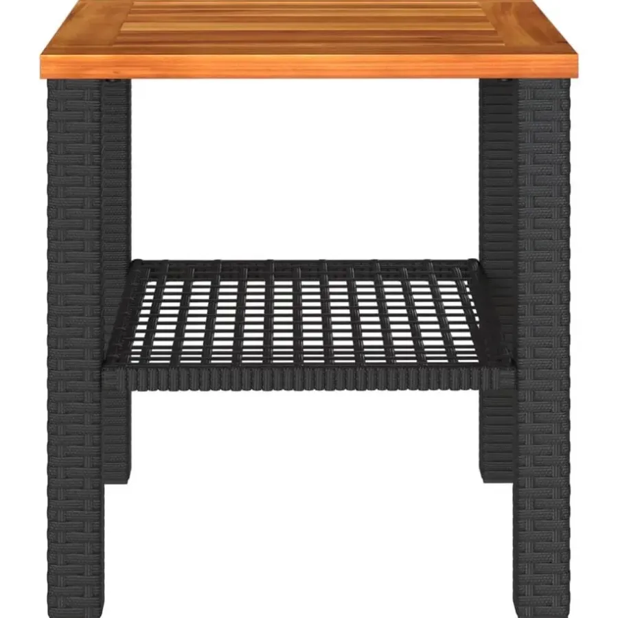 Tuintafels-vidaXL - Loungetafel - Weerbestendig - Zwart - Poly rattan en hout - 40x40x42 cm