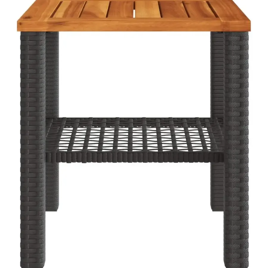 Tuintafels-vidaXL - Loungetafel - Weerbestendig - Zwart - Poly rattan en hout - 40x40x42 cm
