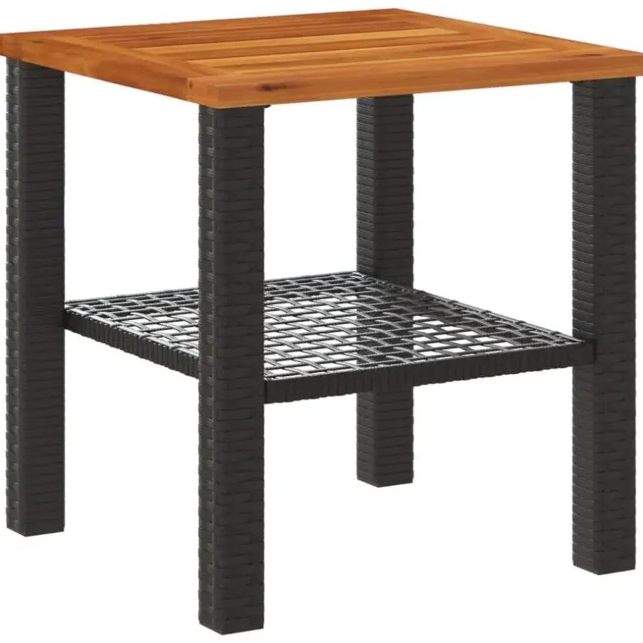 Tuintafels-vidaXL - Loungetafel - Weerbestendig - Zwart - Poly rattan en hout - 40x40x42 cm