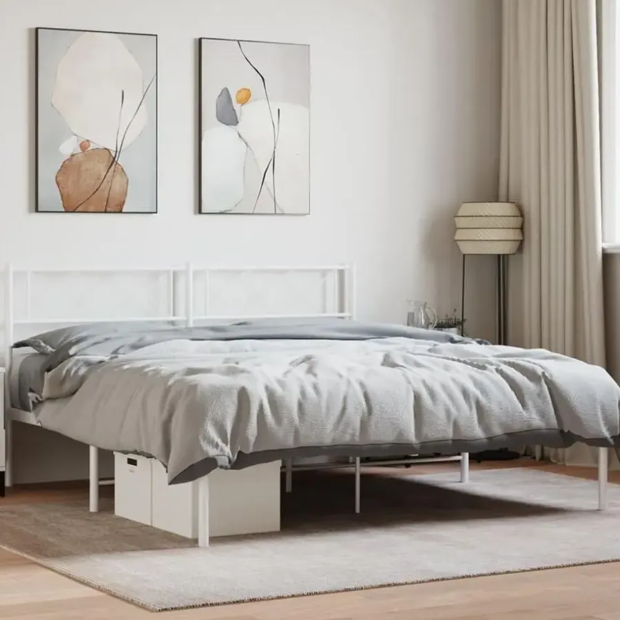 2-Persoons Bedden-vidaXL - Metalen bed met hoofdbord - Wit - 120x200 cm