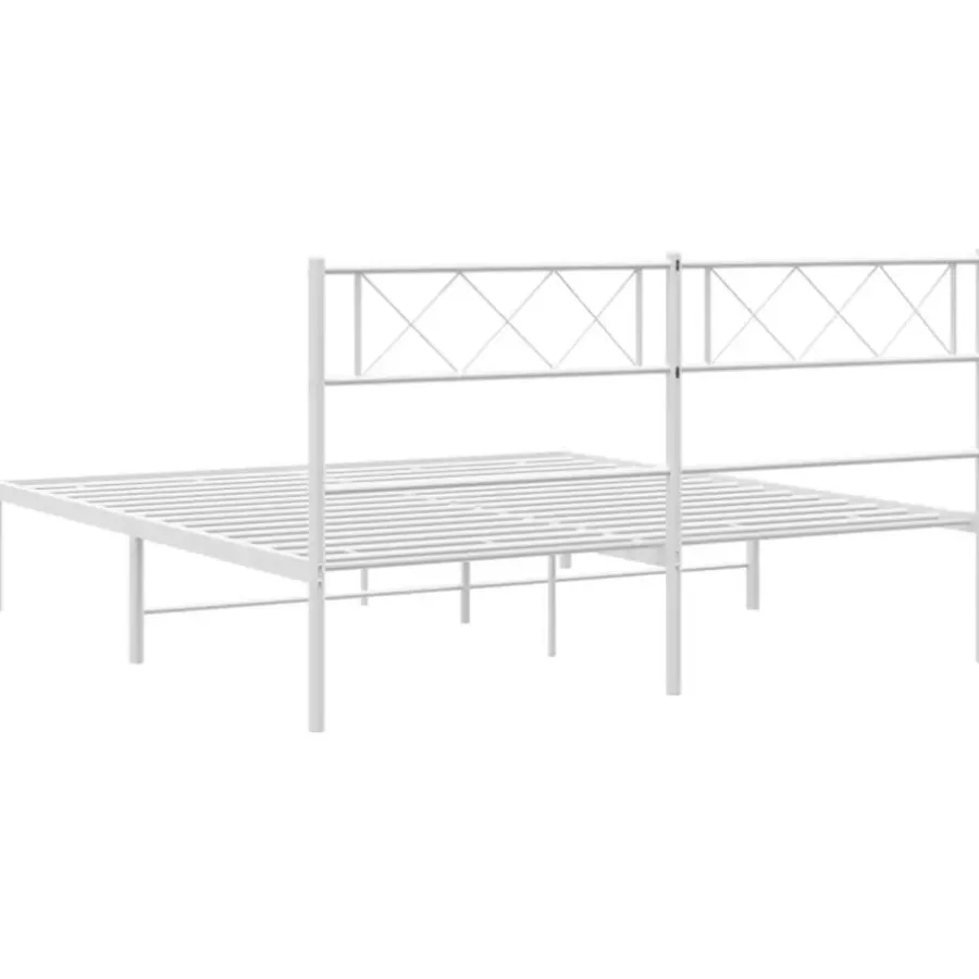 2-Persoons Bedden-vidaXL - Metalen bed met hoofdbord - Wit - 120x200 cm