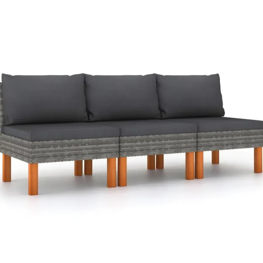 vidaXL - Middenbanken - Grijs - Poly rattan en massief eucalyptushout - 3 stuks