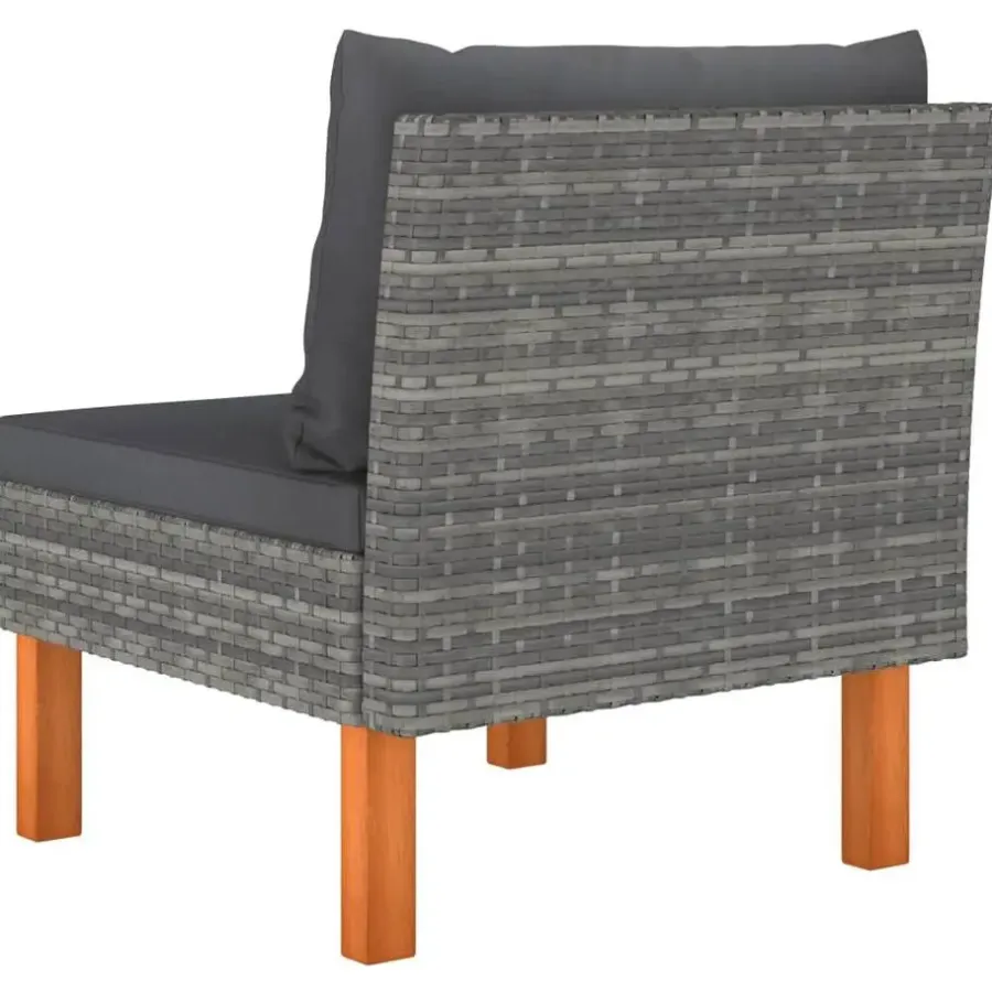 vidaXL - Middenbanken - Grijs - Poly rattan en massief eucalyptushout - 3 stuks