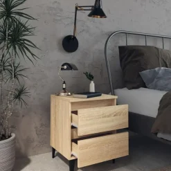Nachtkastjes|Nachtkastjes-vidaXL - Nachtkastje - Bruin - Bewerkt hout - 2 stuks
