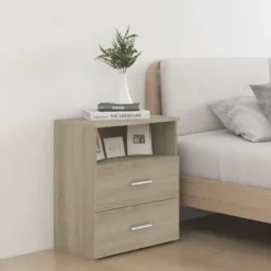 vidaXL - Nachtkastje - Bruin - Bewerkt hout - 2 stuks