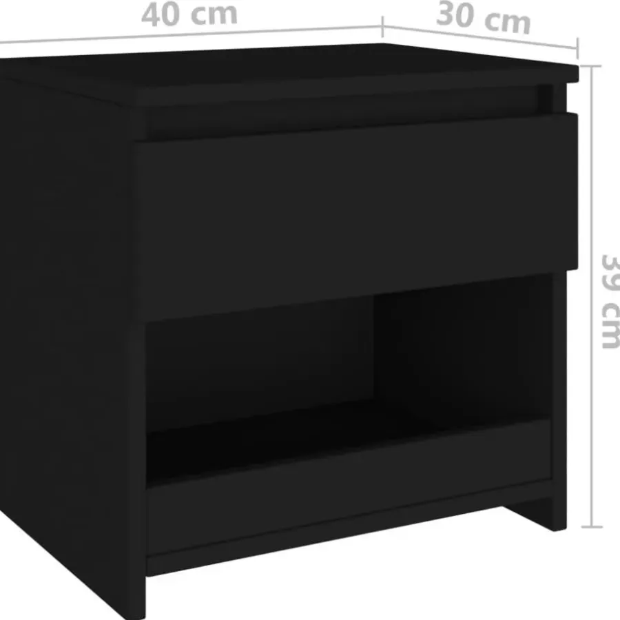 Nachtkastjes|Nachtkastjes-vidaXL - Nachtkastje - Zwart - Bewerkt hout - 2 stuks