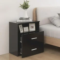 Nachtkastjes|Nachtkastjes-vidaXL - Nachtkastje - Zwart - Bewerkt hout