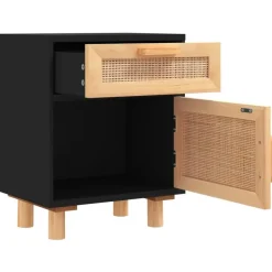 Nachtkastjes|Nachtkastjes-vidaXL - Nachtkastjes - Zwart - Grenenhout en natuurlijk rattan - 2 stuks