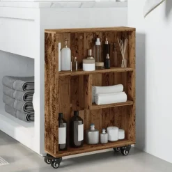 vidaXL - Opbergtrolley smal - Oud hout - Bewerkt hout - 48x13x68 cm