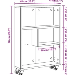 vidaXL - Opbergtrolley smal - Oud hout - Bewerkt hout - 48x13x68 cm