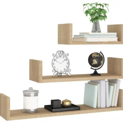 Wandplanken-vidaXL - Plank - Bruin - Bewerkt hout - 60 x 15 x 10 cm - 3 stuks
