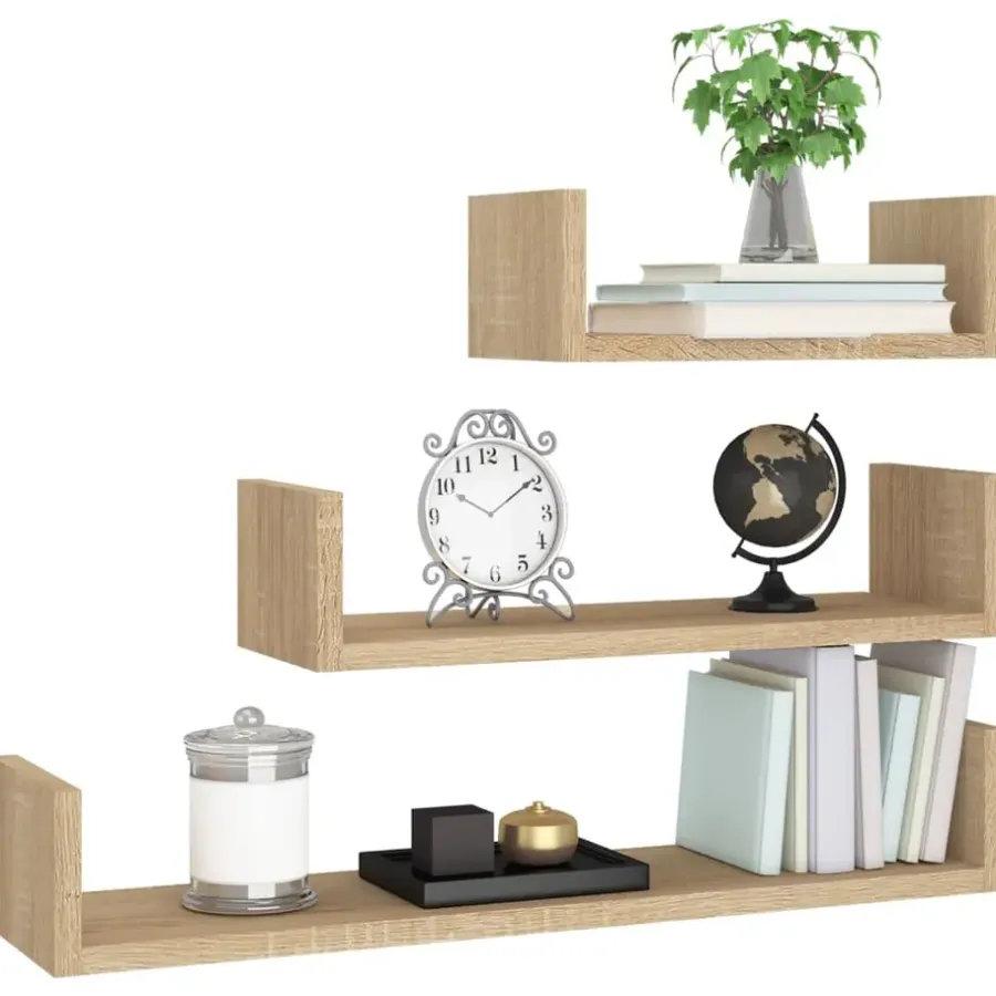 Wandplanken-vidaXL - Plank - Bruin - Bewerkt hout - 60 x 15 x 10 cm - 3 stuks