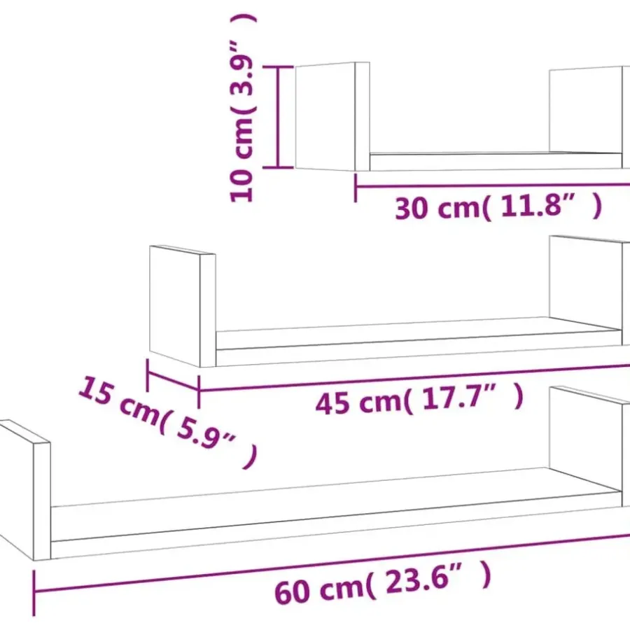 Wandplanken-vidaXL - Plank - Bruin - Bewerkt hout - 60 x 15 x 10 cm - 3 stuks