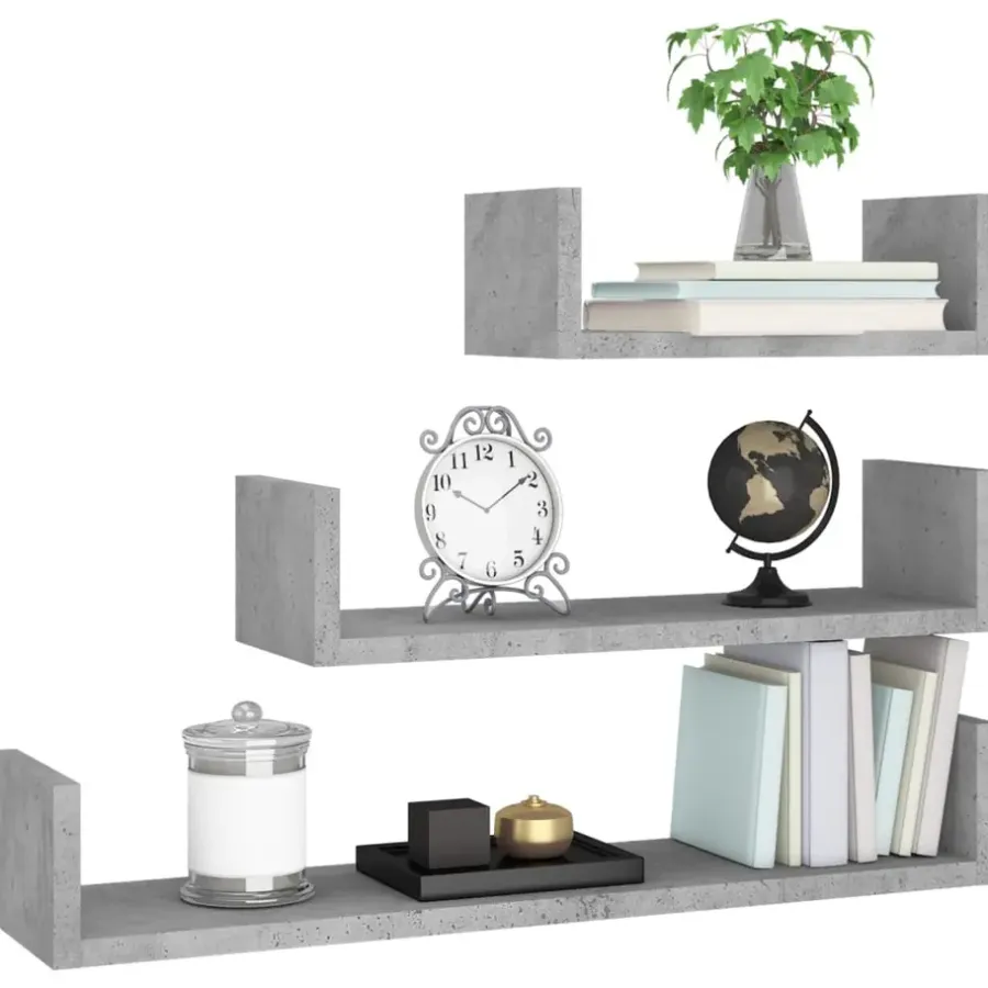 vidaXL - Plank - Grijs - Bewerkt hout - 60 x 15 x 10 cm - 3 stuks