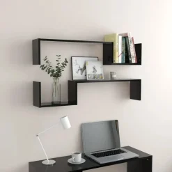 Wandplanken-vidaXL - Plank - Zwart - Bewerkt hout - 2 stuks
