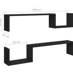 Wandplanken-vidaXL - Plank - Zwart - Bewerkt hout - 2 stuks