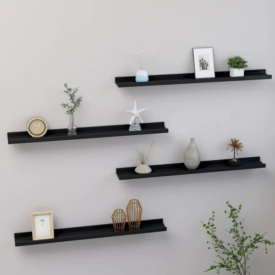 Wandplanken-vidaXL - Plank - Zwart - MDF - 80 x 9 x 3 cm - 4 stuks