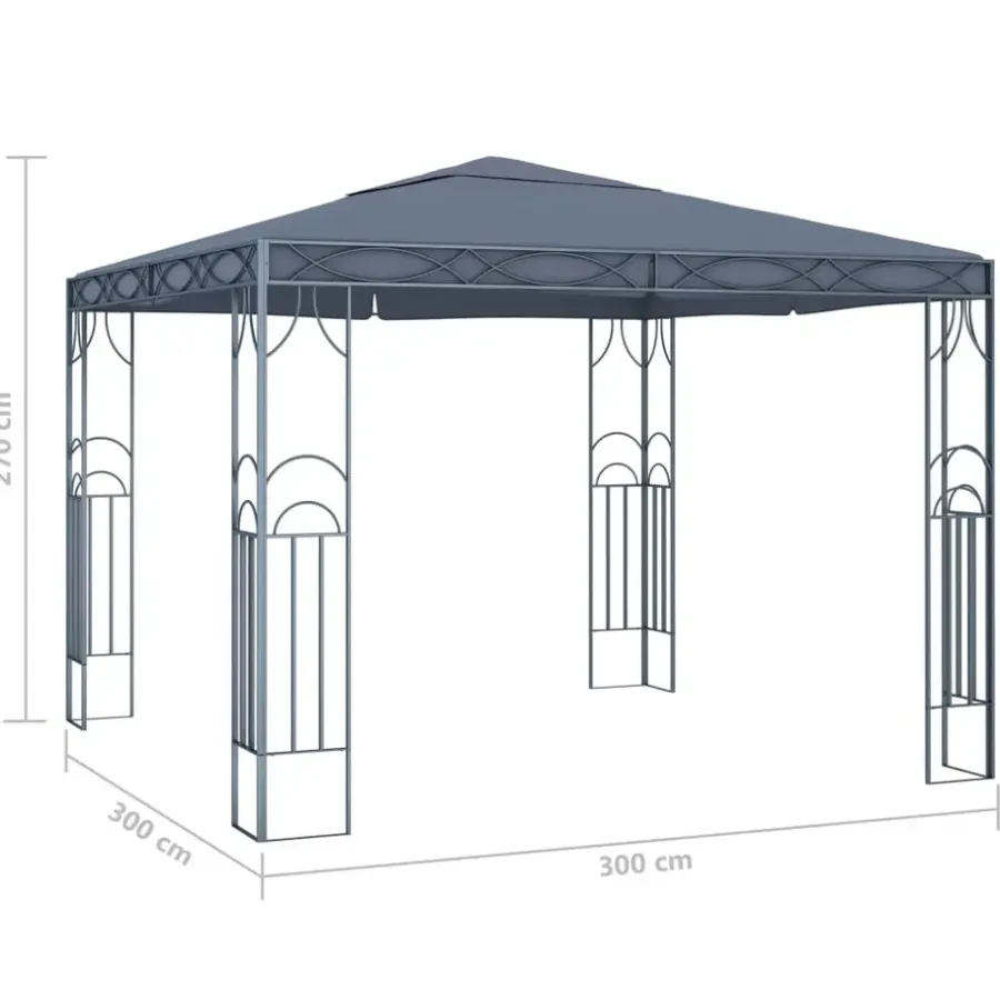 Terrasoverkappingen-vidaXL - Prieel Met Lichtslinger - Antraciet - Stof - 300 x 300 cm